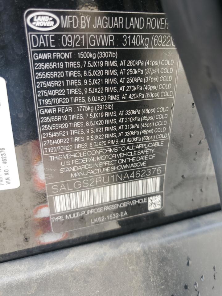 2022 Land Rover Range Rover Hse Westminster Edition VIN: SALGS2RU1NA462376 Lot: 60139625