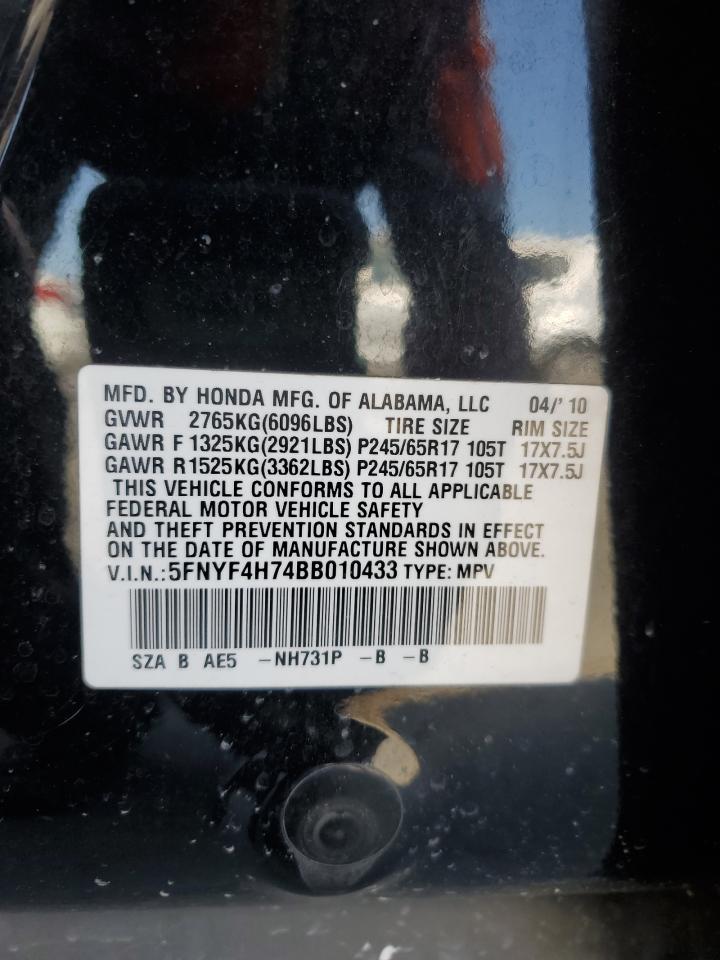 2011 Honda Pilot Exln VIN: 5FNYF4H74BB010433 Lot: 63043845