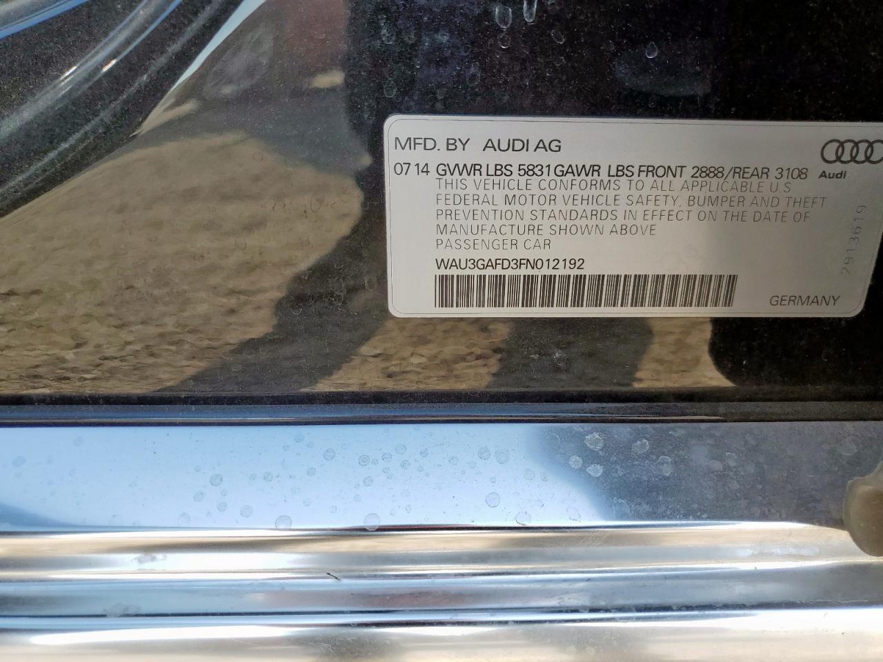 2015 Audi A8 L Quattro VIN: WAU3GAFD3FN012192 Lot: 61571215