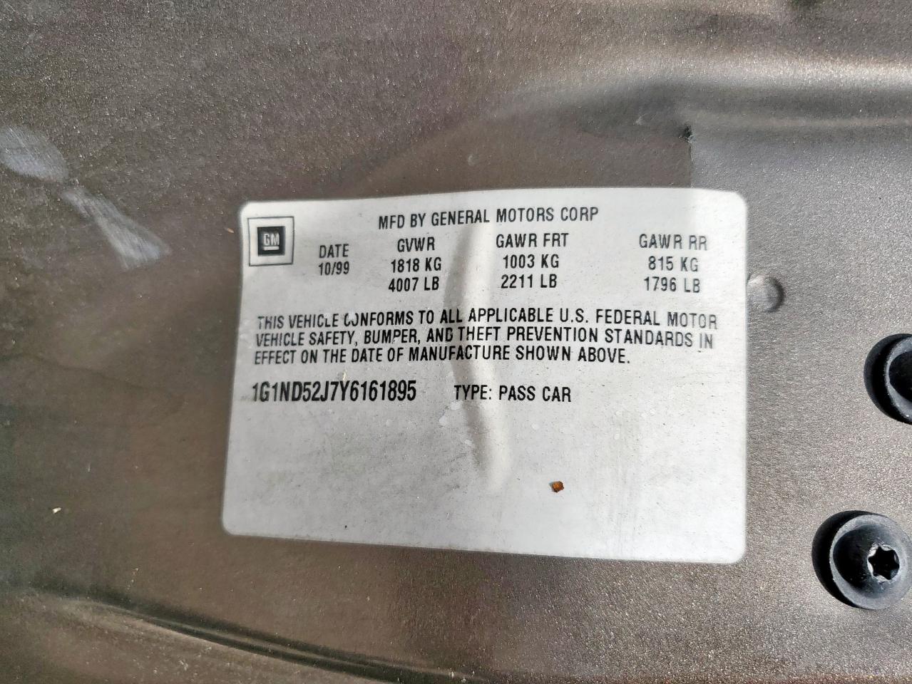 2000 Chevrolet Malibu VIN: 1G1ND52J7Y6161895 Lot: 61446775
