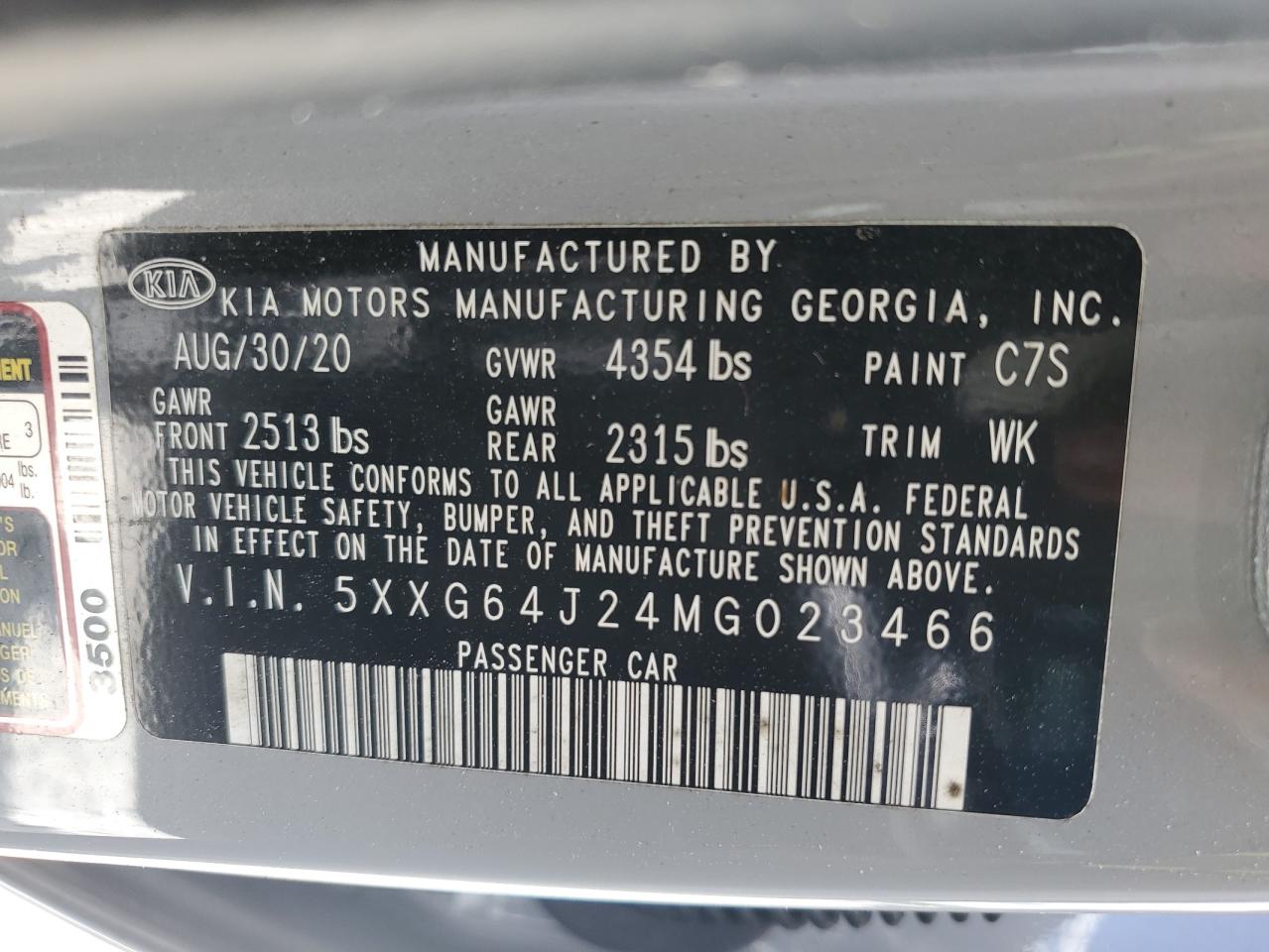 2021 Kia K5 Gt Line VIN: 5XXG64J24MG023466 Lot: 61244585