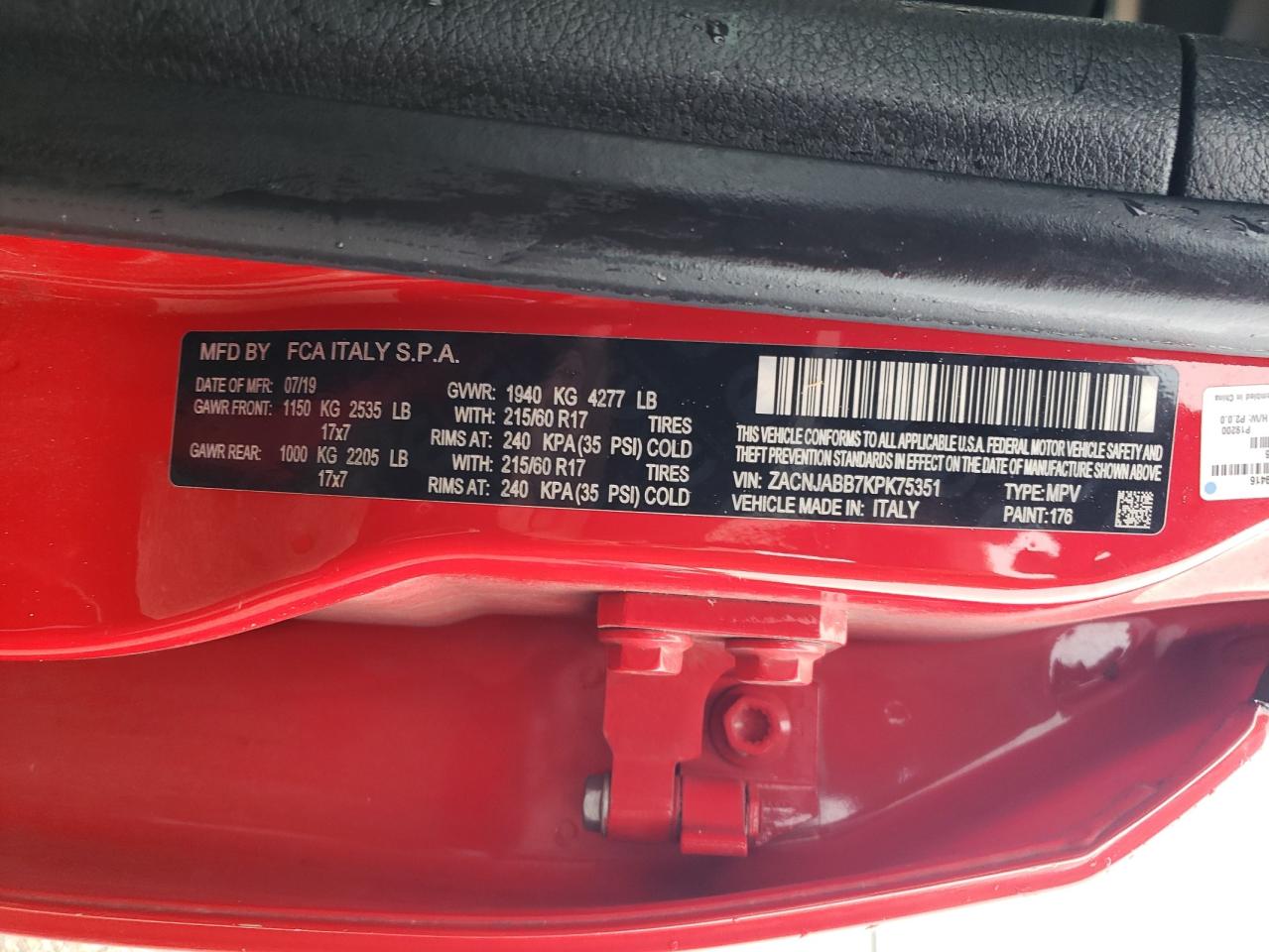 2019 Jeep Renegade Latitude VIN: ZACNJABB7KPK75351 Lot: 60909565