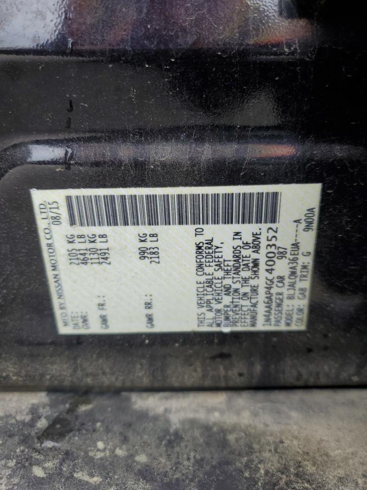 2016 Nissan Maxima 3.5S VIN: 1N4AA6AP4GC400352 Lot: 60364915