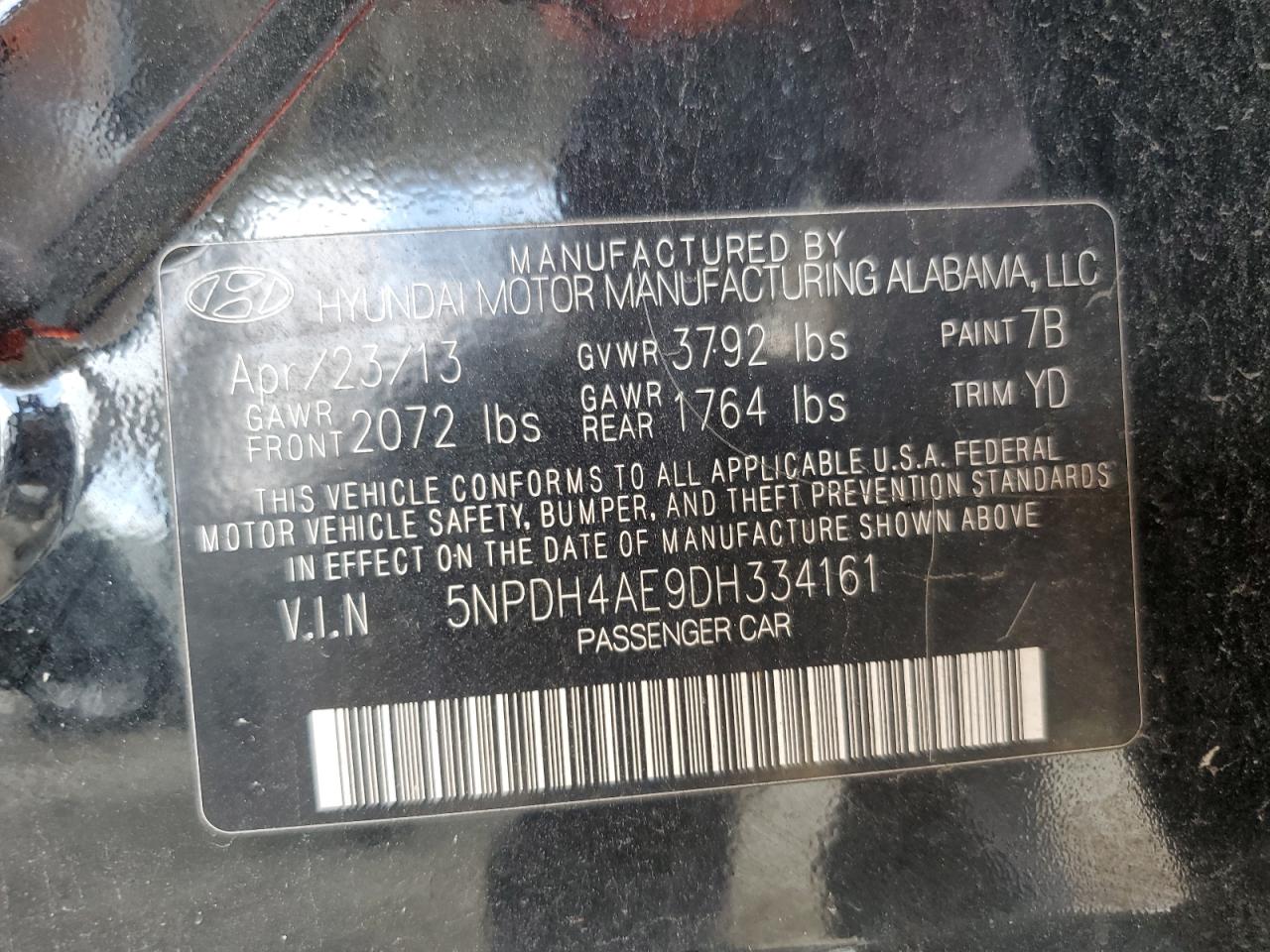 2013 Hyundai Elantra Gls VIN: 5NPDH4AE9DH334161 Lot: 62475005