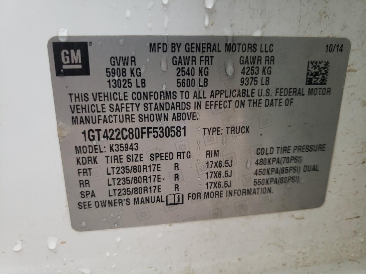 GMC ALL Models 2015 VIN 1GT422C80FF530581 фото 13