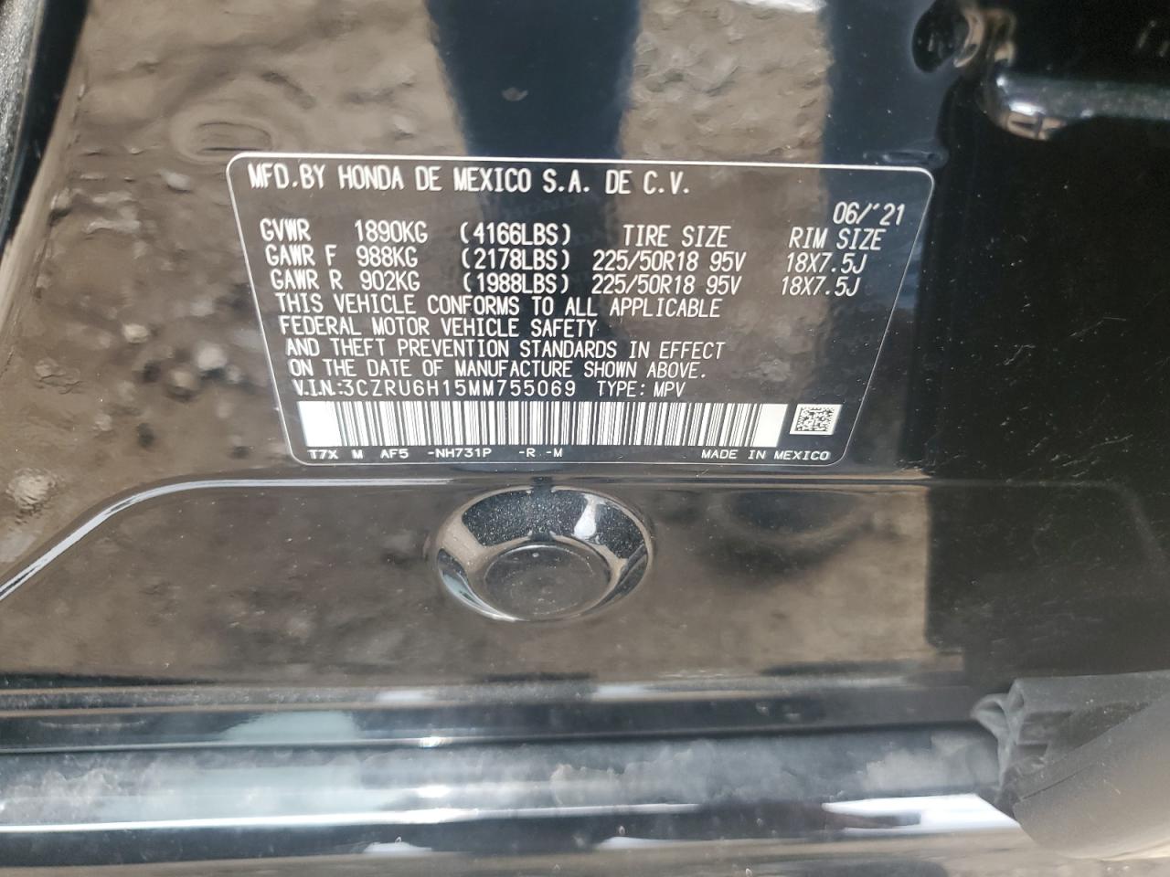 2021 Honda Hr-V Sport VIN: 3CZRU6H15MM755069 Lot: 62472285