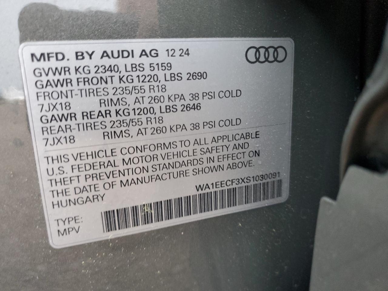 2025 Audi Q3 Premium Plus S Line 45 VIN: WA1EECF3XS1030091 Lot: 62056305