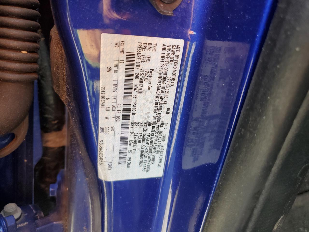 2013 Ford Focus Se VIN: 1FADP3K20DL174156 Lot: 62633275