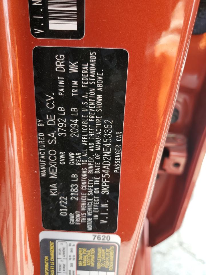 2022 Kia Forte Gt Line VIN: 3KPF54AD2NE453362 Lot: 60162895