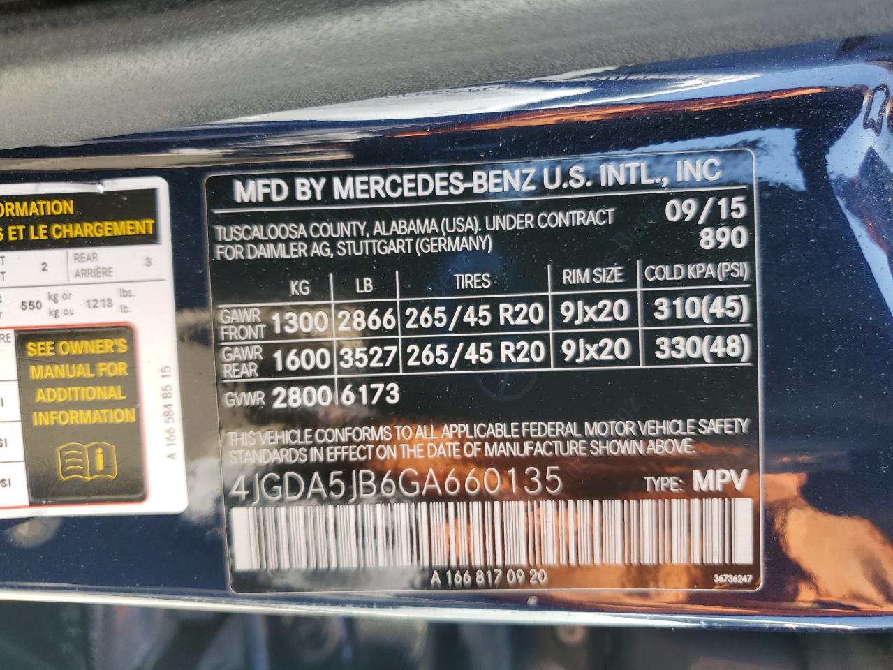2016 Mercedes-Benz Gle 350 VIN: 4JGDA5JB6GA660135 Lot: 61987055