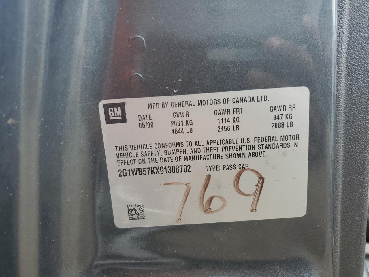 2009 Chevrolet Impala Ls VIN: 2G1WB57KX91308702 Lot: 59974295