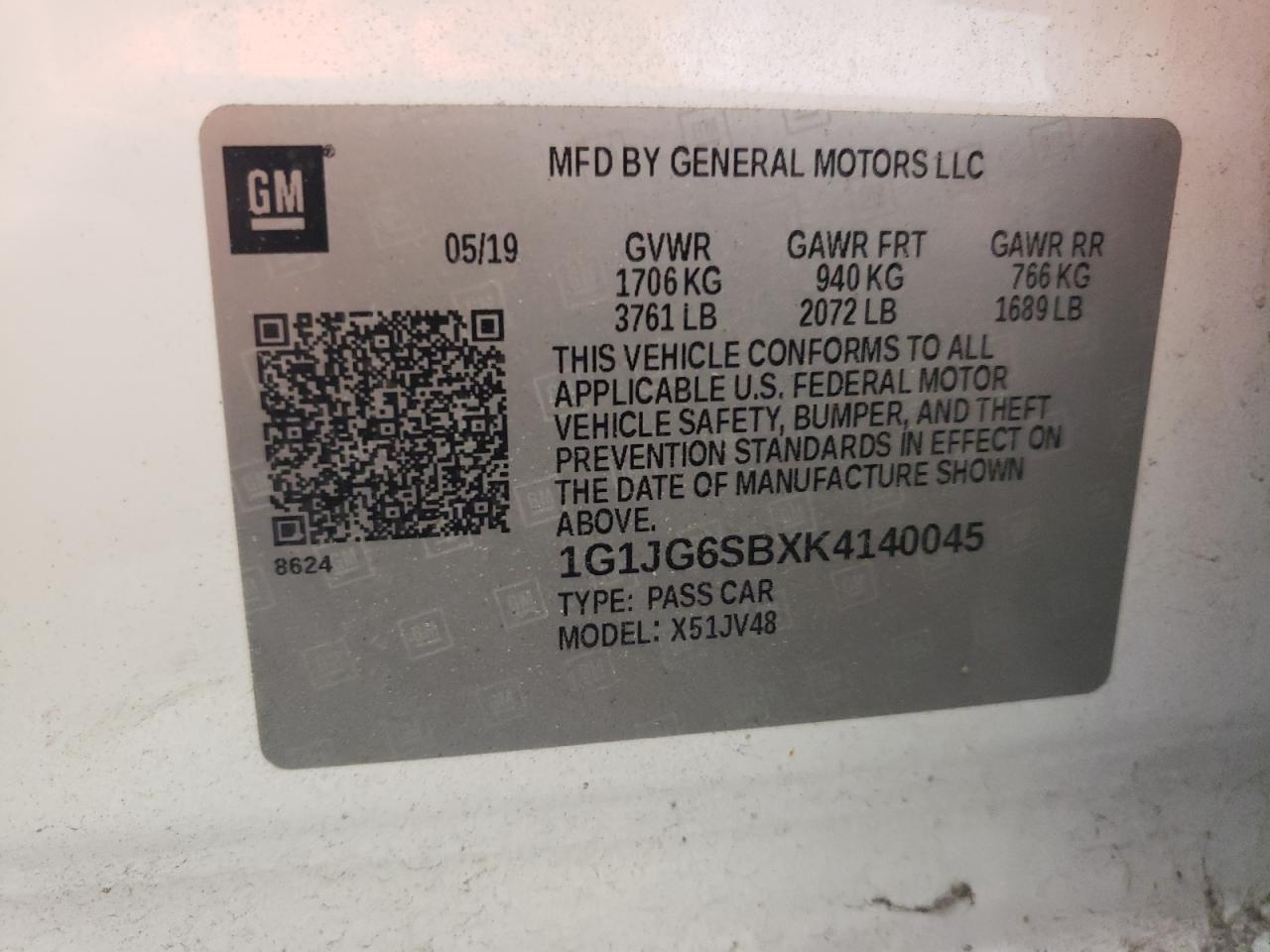 2019 Chevrolet Sonic VIN: 1G1JG6SBXK4140045 Lot: 62066515
