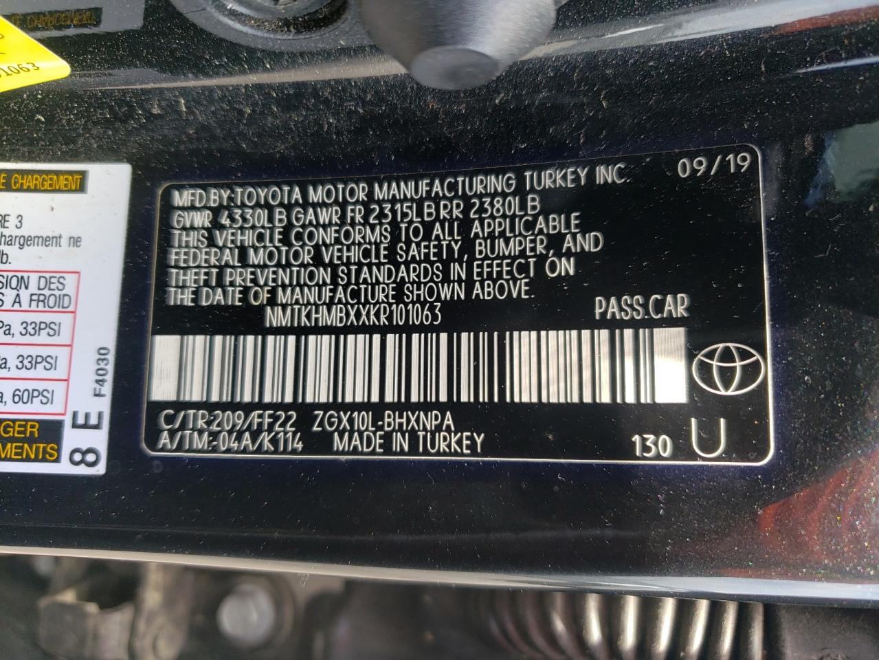 2019 Toyota C-Hr Xle VIN: NMTKHMBXXKR101063 Lot: 61221265