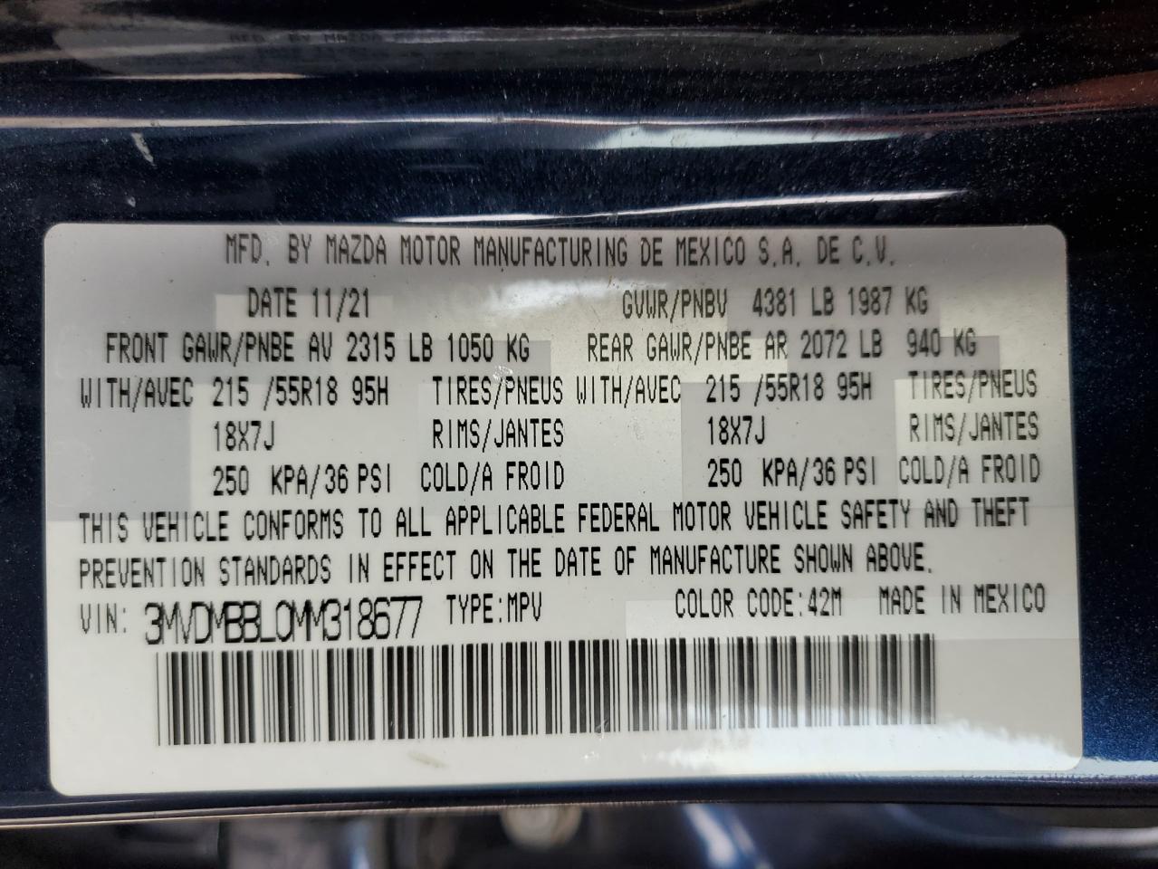 2021 Mazda Cx-30 Select VIN: 3MVDMBBL0MM318677 Lot: 59594215