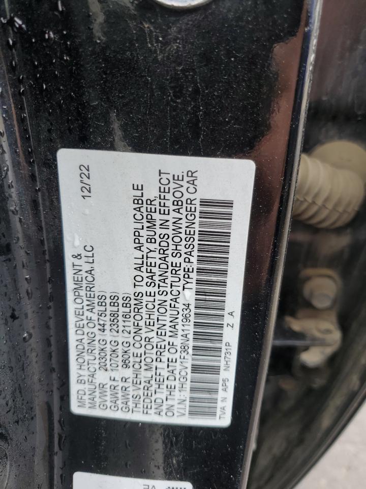 2022 Honda Accord Sport VIN: 1HGCV1F38NA119634 Lot: 59497115