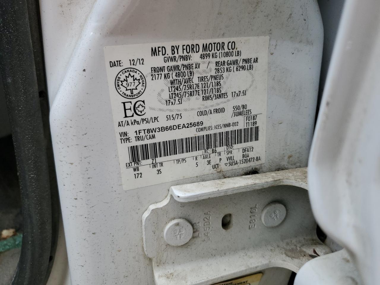 2013 Ford F350 Super Duty VIN: 1FT8W3B66DEA25689 Lot: 59200225