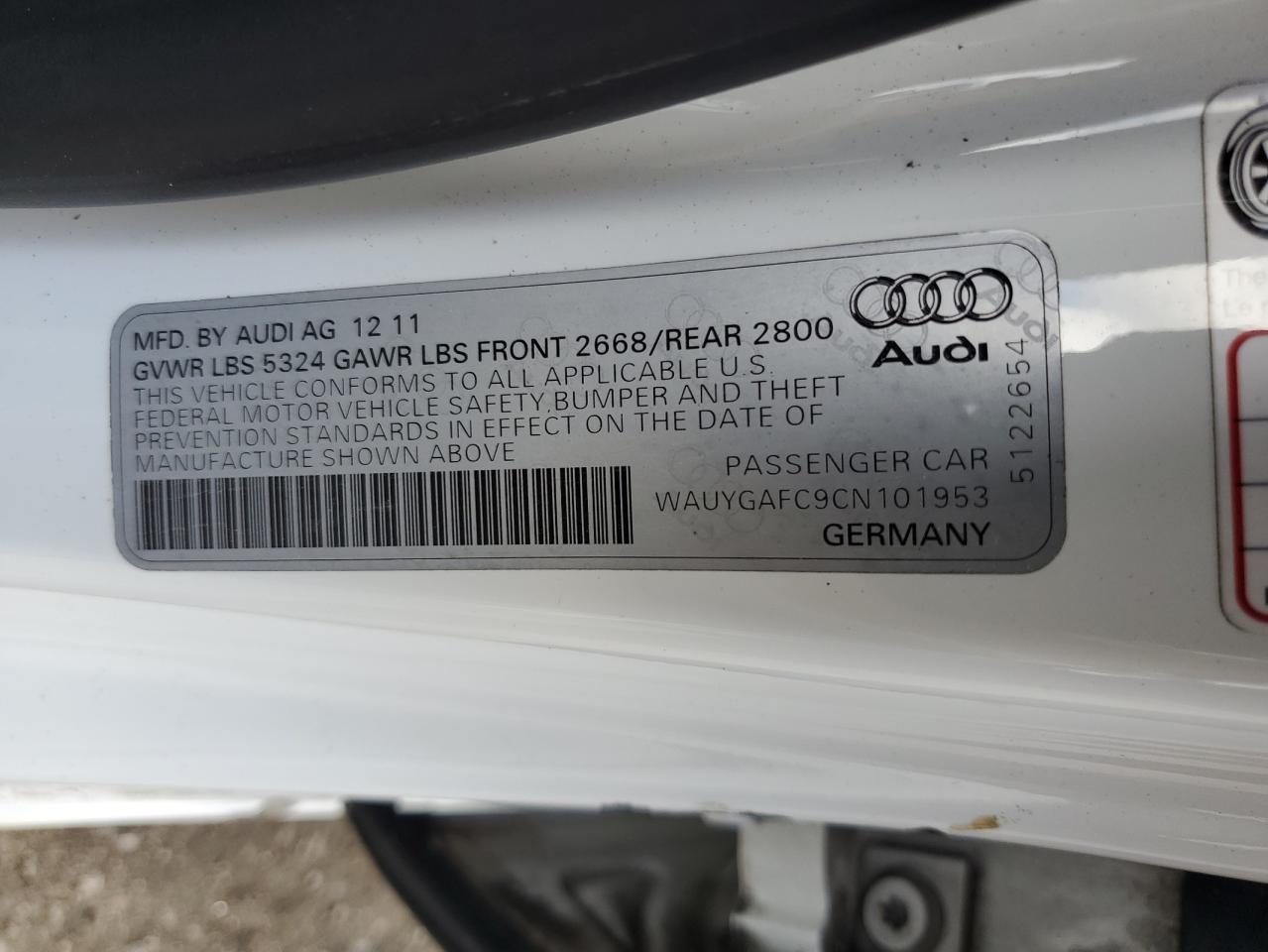 2012 Audi A7 Premium Plus VIN: WAUYGAFC9CN101953 Lot: 61003575
