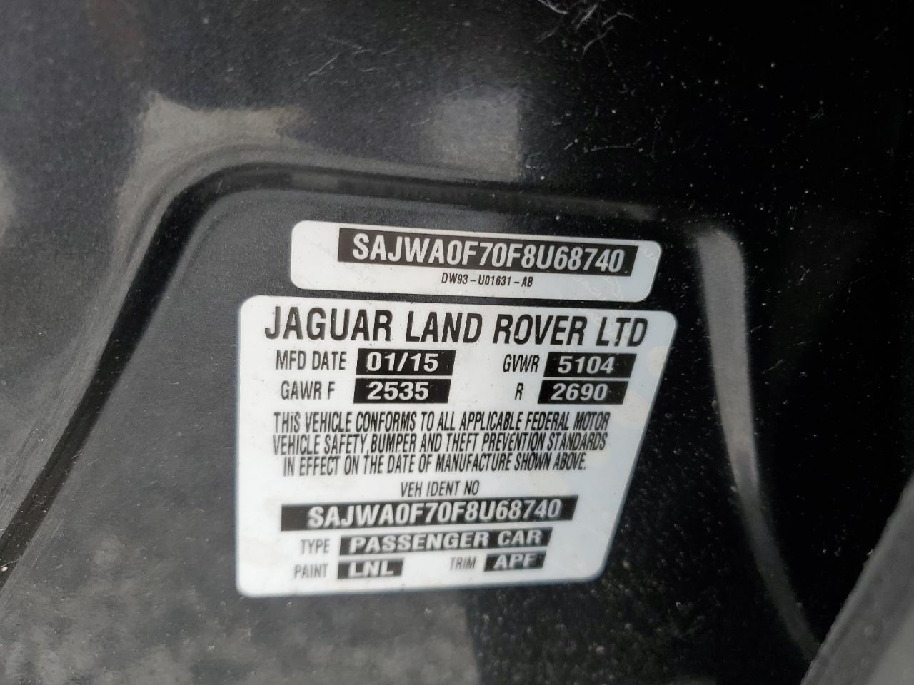 2015 Jaguar Xf 3.0 Sport VIN: SAJWA0F70F8U68740 Lot: 61107375