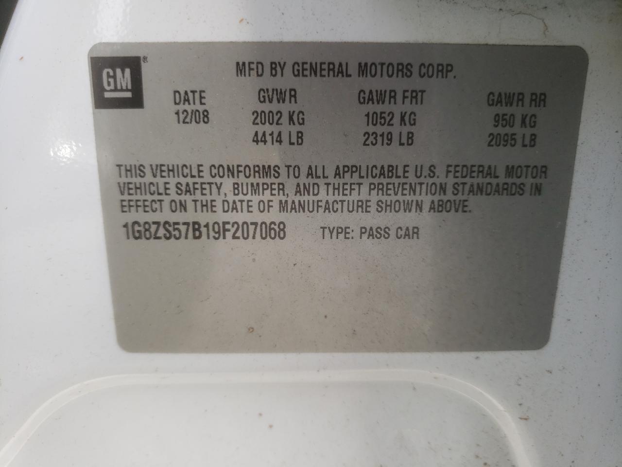2009 Saturn Aura Xe VIN: 1G8ZS57B19F207068 Lot: 60875295