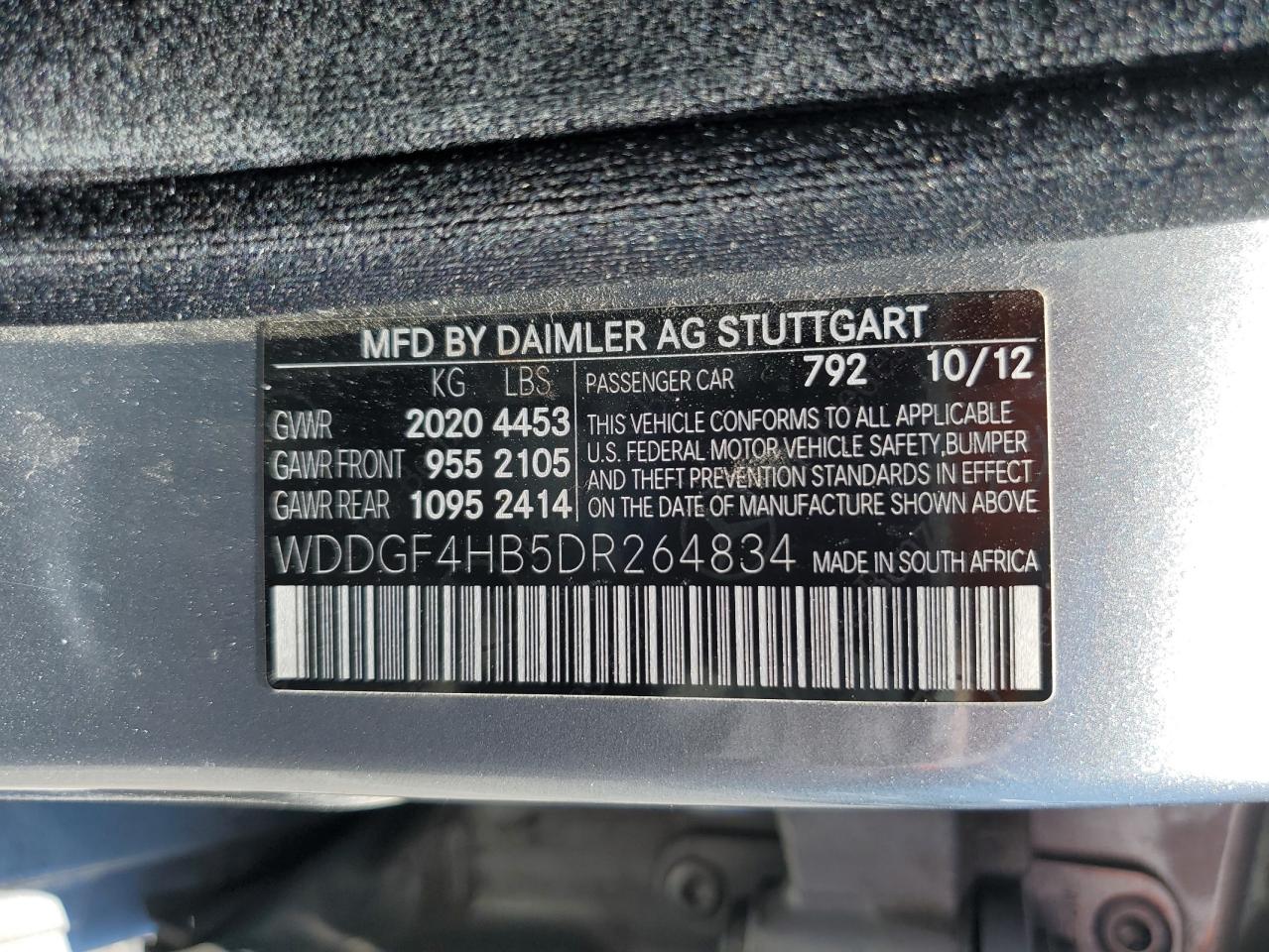 2013 Mercedes-Benz C 250 VIN: WDDGF4HB5DR264834 Lot: 62896595