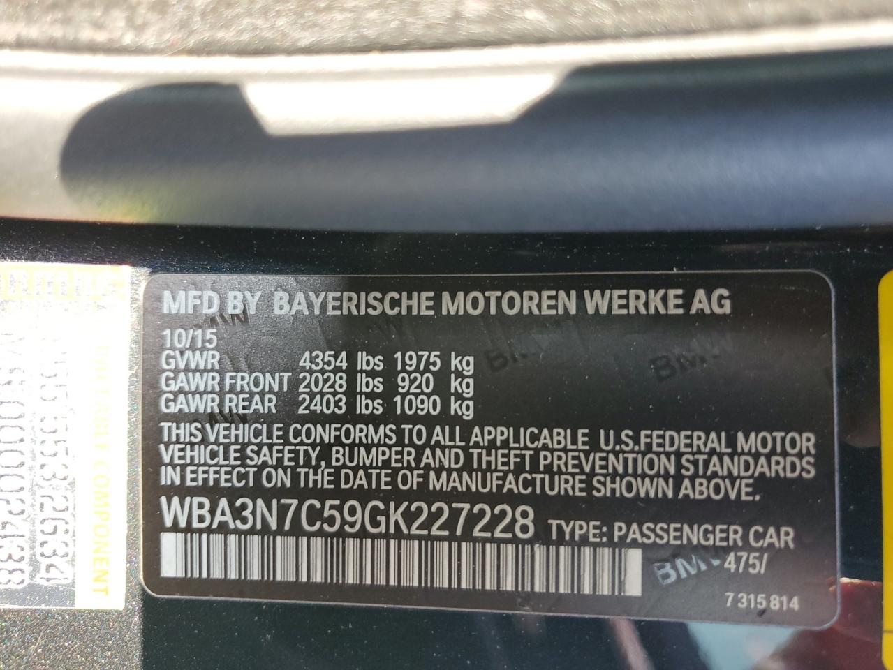 2016 BMW 428 I VIN: WBA3N7C59GK227228 Lot: 61810315