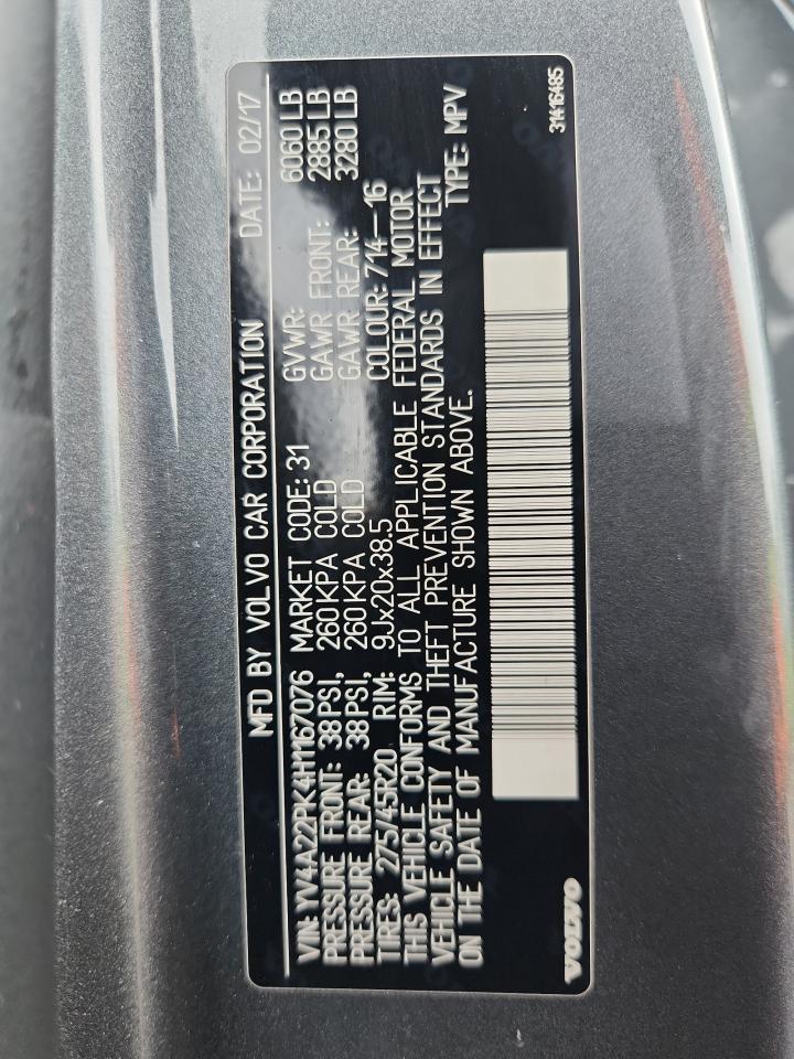 2017 Volvo Xc90 T6 VIN: YV4A22PK4H1167076 Lot: 62409575