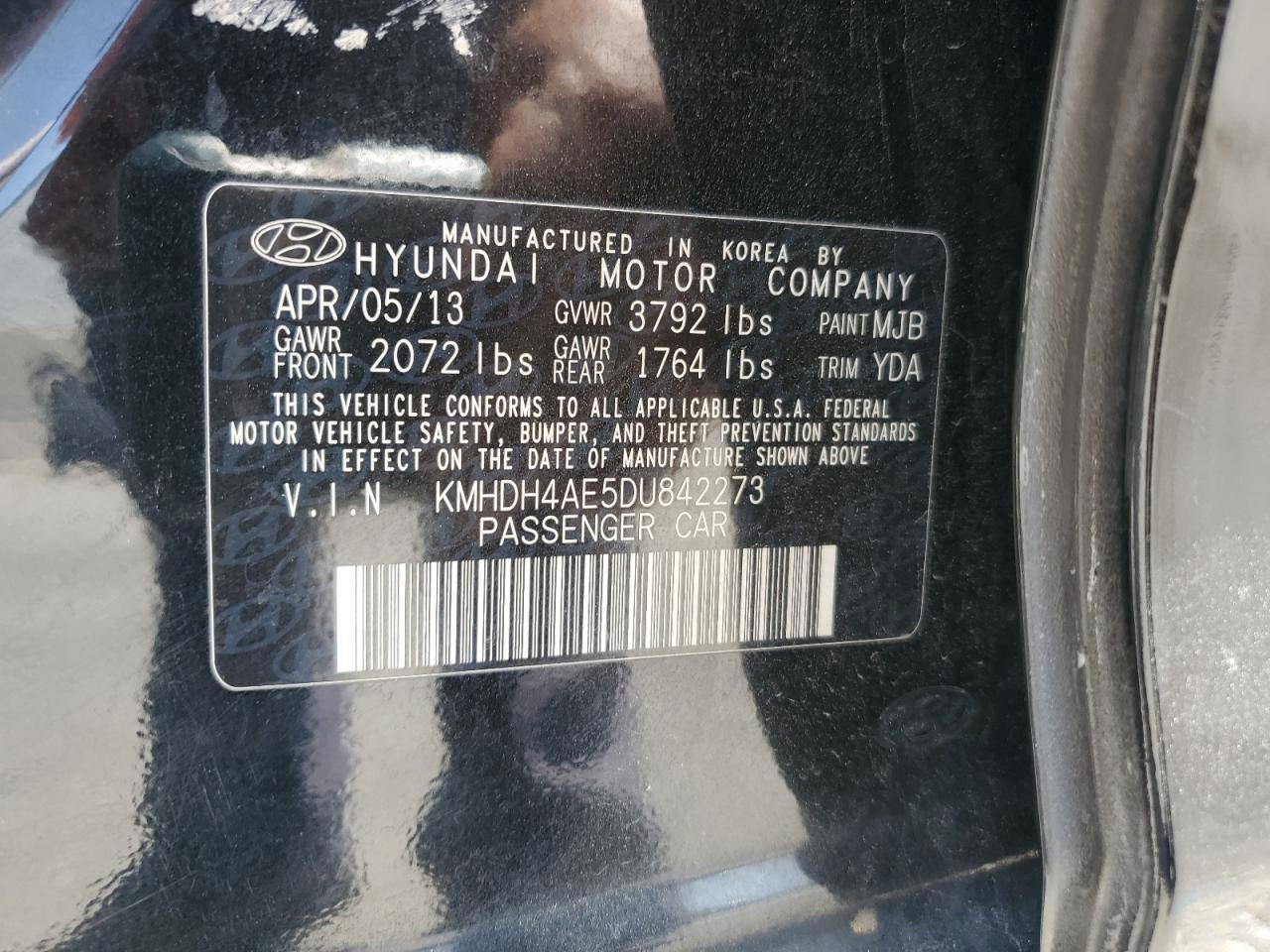 2013 Hyundai Elantra Gls VIN: KMHDH4AE5DU842273 Lot: 62157875