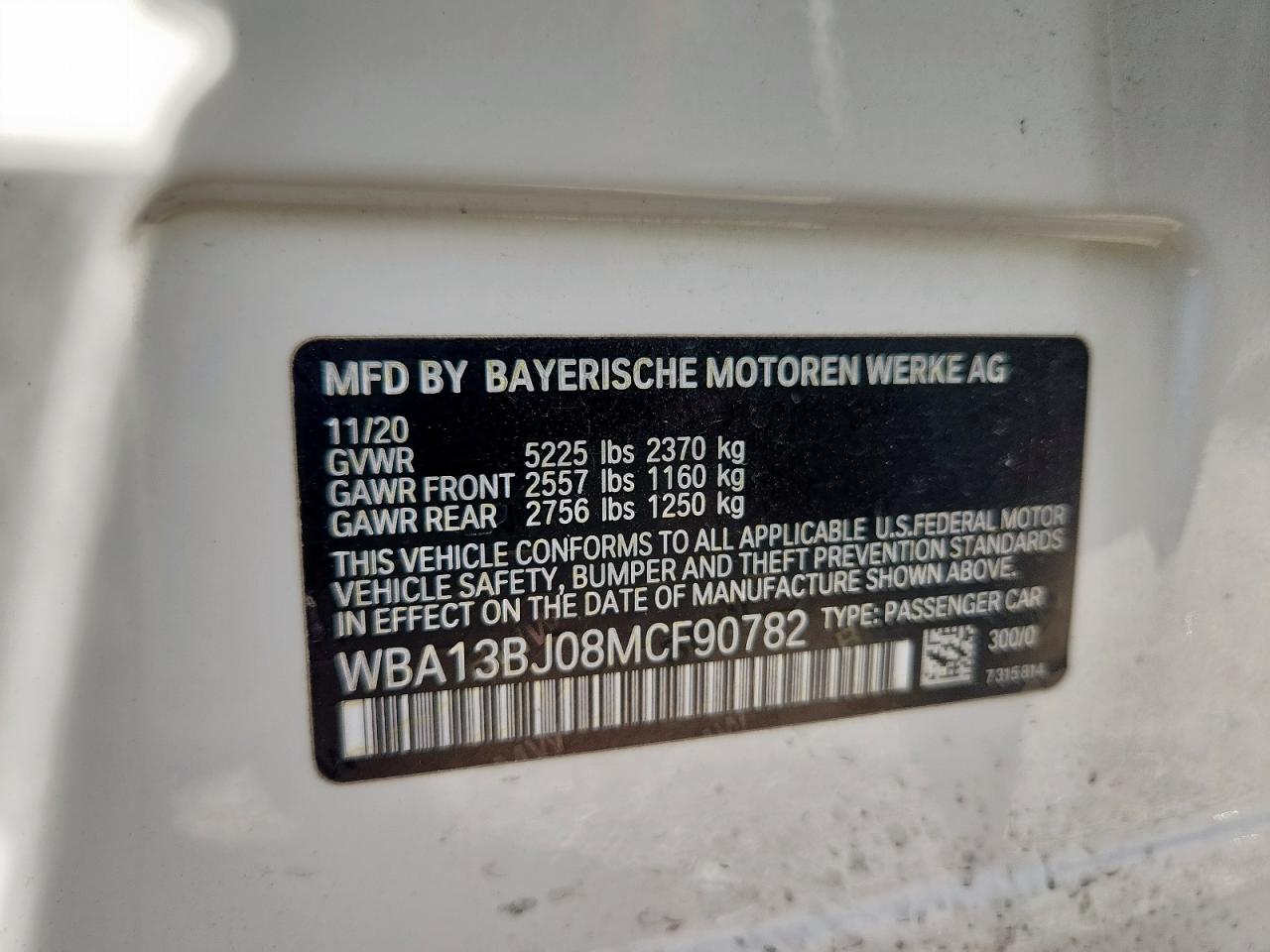 2021 BMW 530 Xi VIN: WBA13BJ08MCF90782 Lot: 62473975