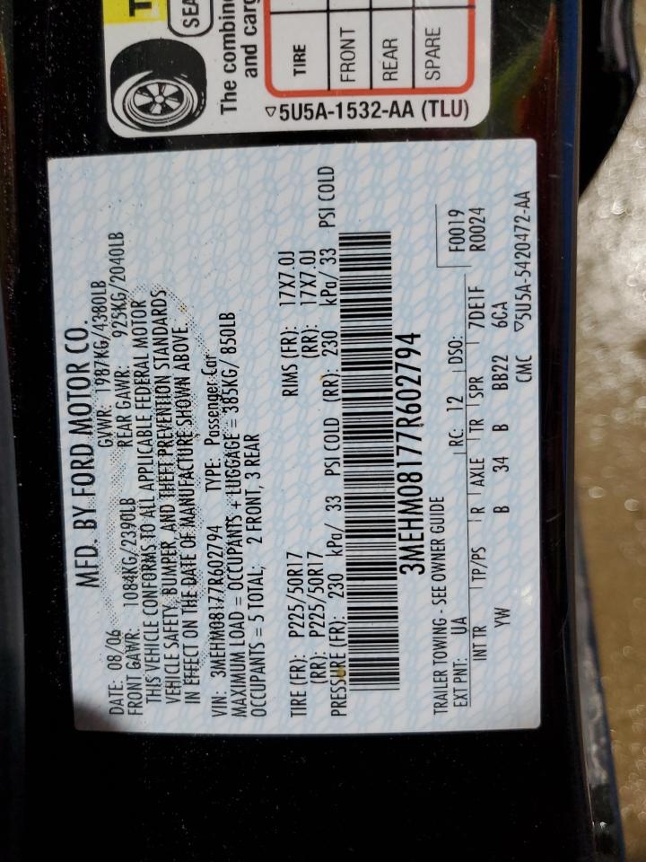2007 Mercury Milan Premier VIN: 3MEHM08177R602794 Lot: 60284005