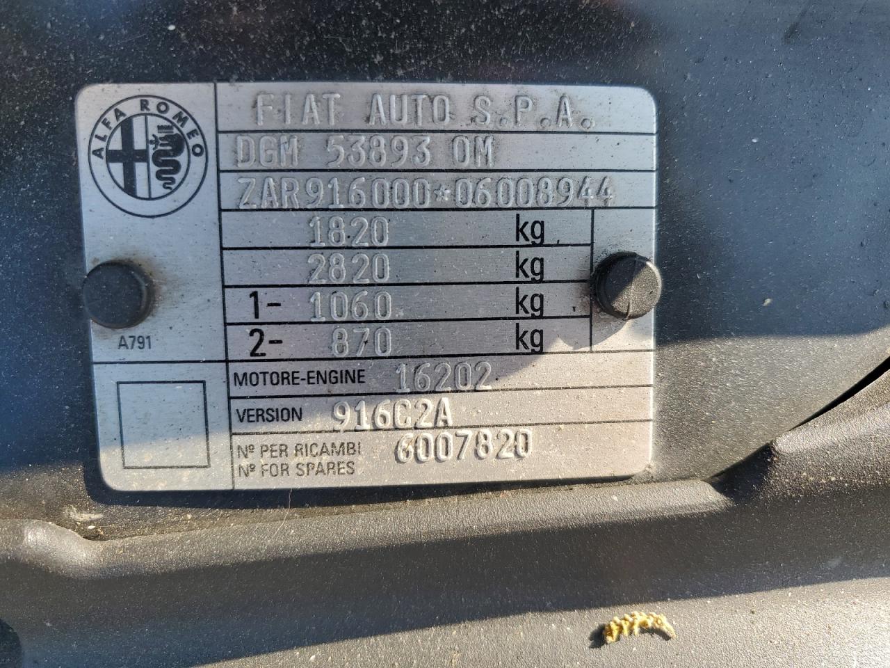 1995 Alfa Romeo Gtv VIN: ZAR91600006008944 Lot: 58784885