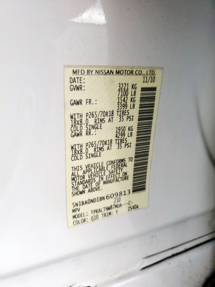 2011 Nissan Armada Sv VIN: 5N1BA0ND1BN609813 Lot: 62353995