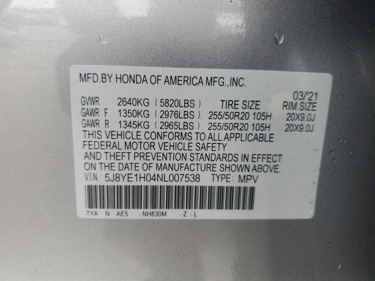 2022 Acura Mdx A-Spec VIN: 5J8YE1H04NL007538 Lot: 59346255
