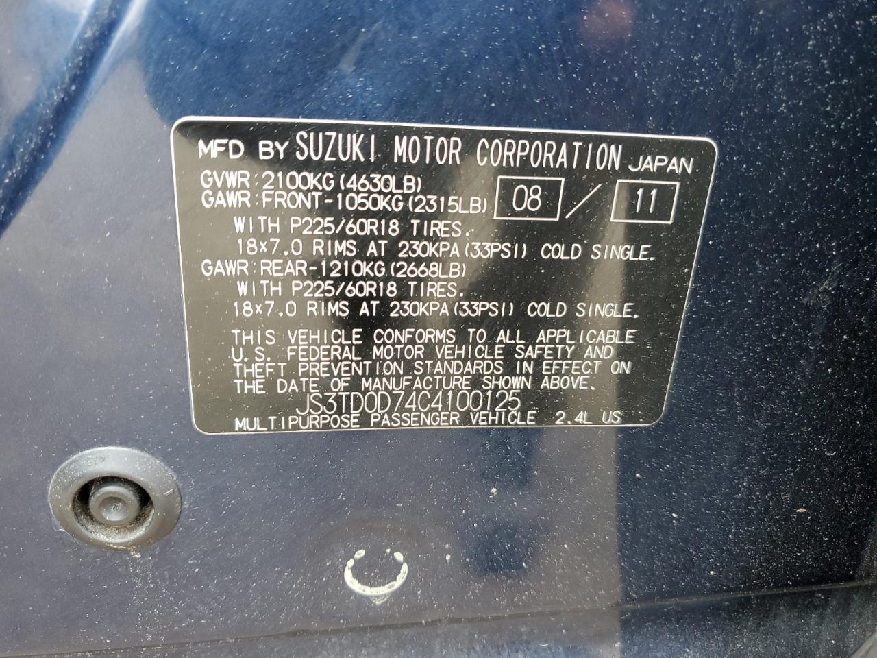 2012 Suzuki Grand Vitara Jlx VIN: JS3TD0D74C4100125 Lot: 58935355