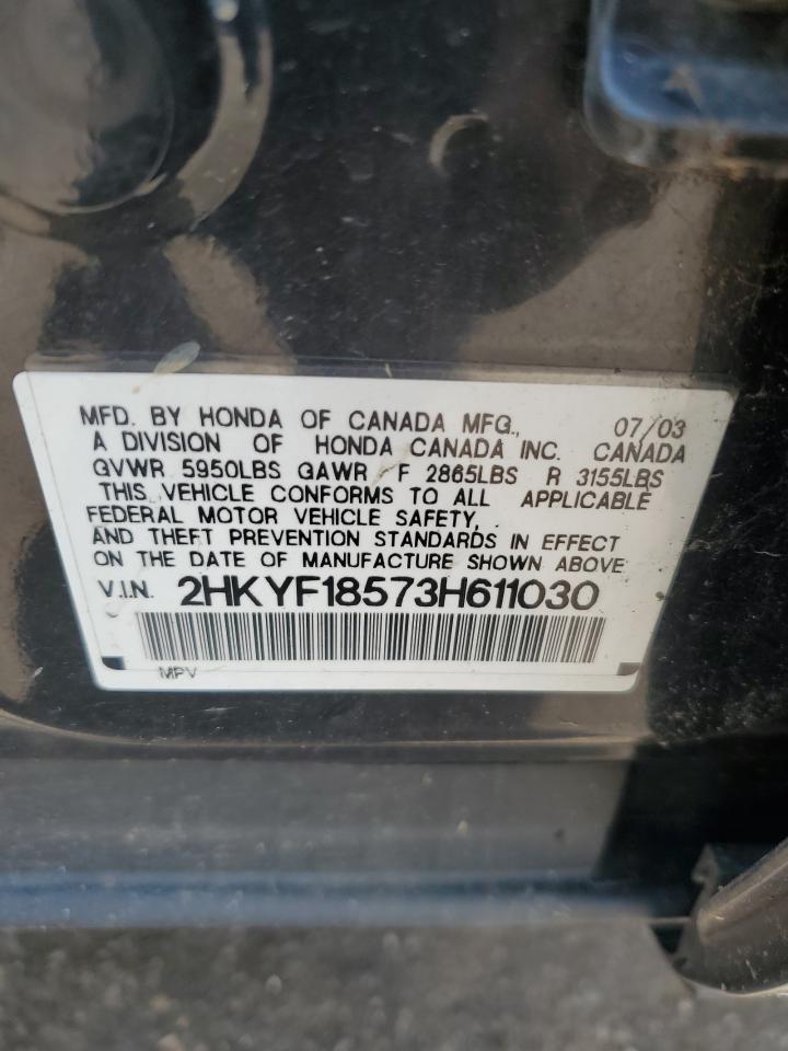 2003 Honda Pilot Exl VIN: 2HKYF18573H611030 Lot: 62665475