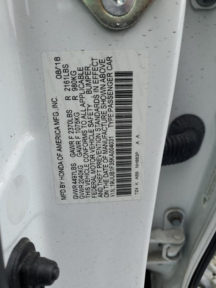 2019 Acura Tlx VIN: 19UUB1F35KA004031 Lot: 61805905