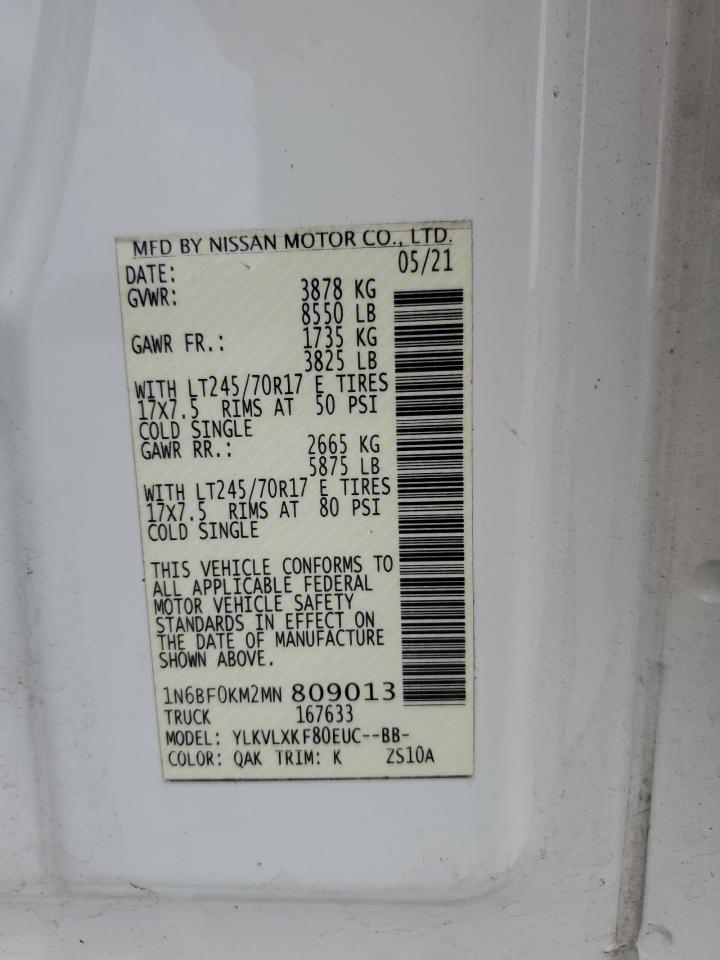 2021 Nissan Nv 1500 S VIN: 1N6BF0KM2MN809013 Lot: 60705505