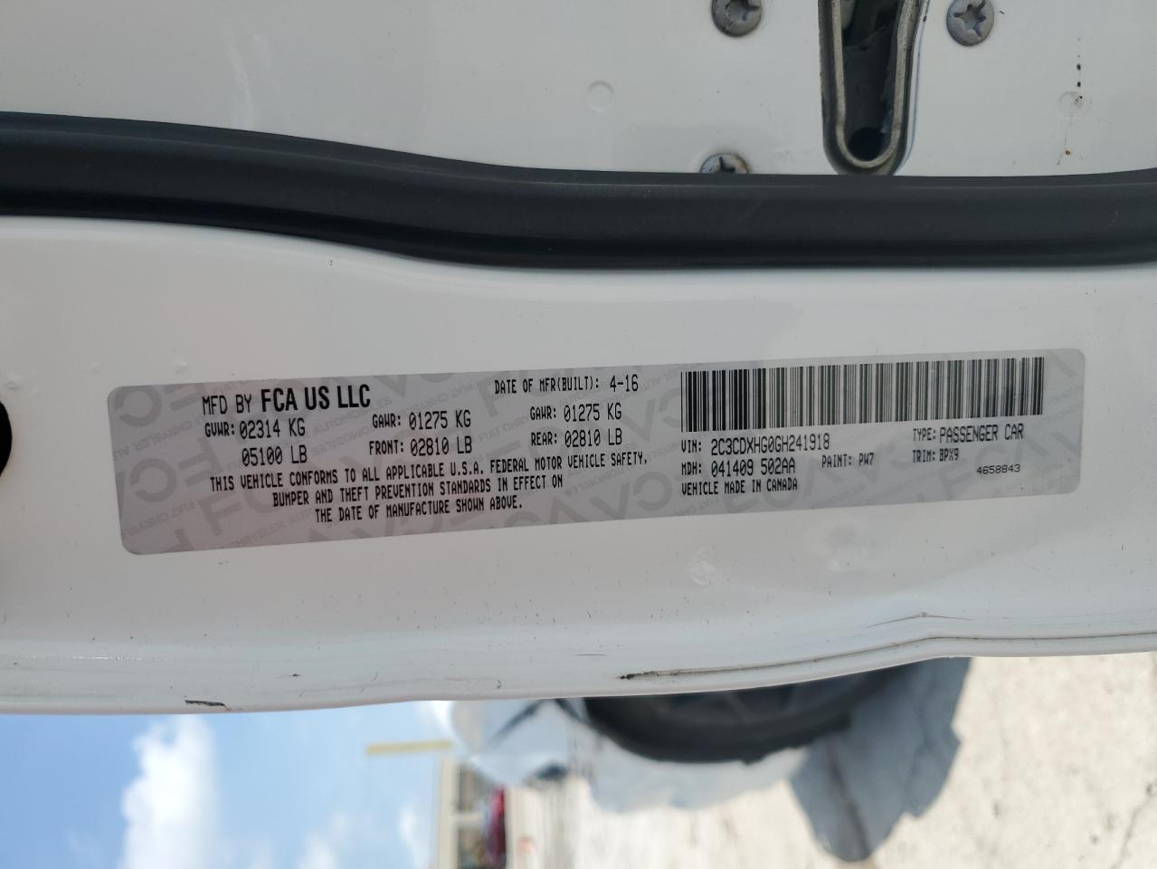 2016 Dodge Charger Sxt VIN: 2C3CDXHG0GH241918 Lot: 61257285