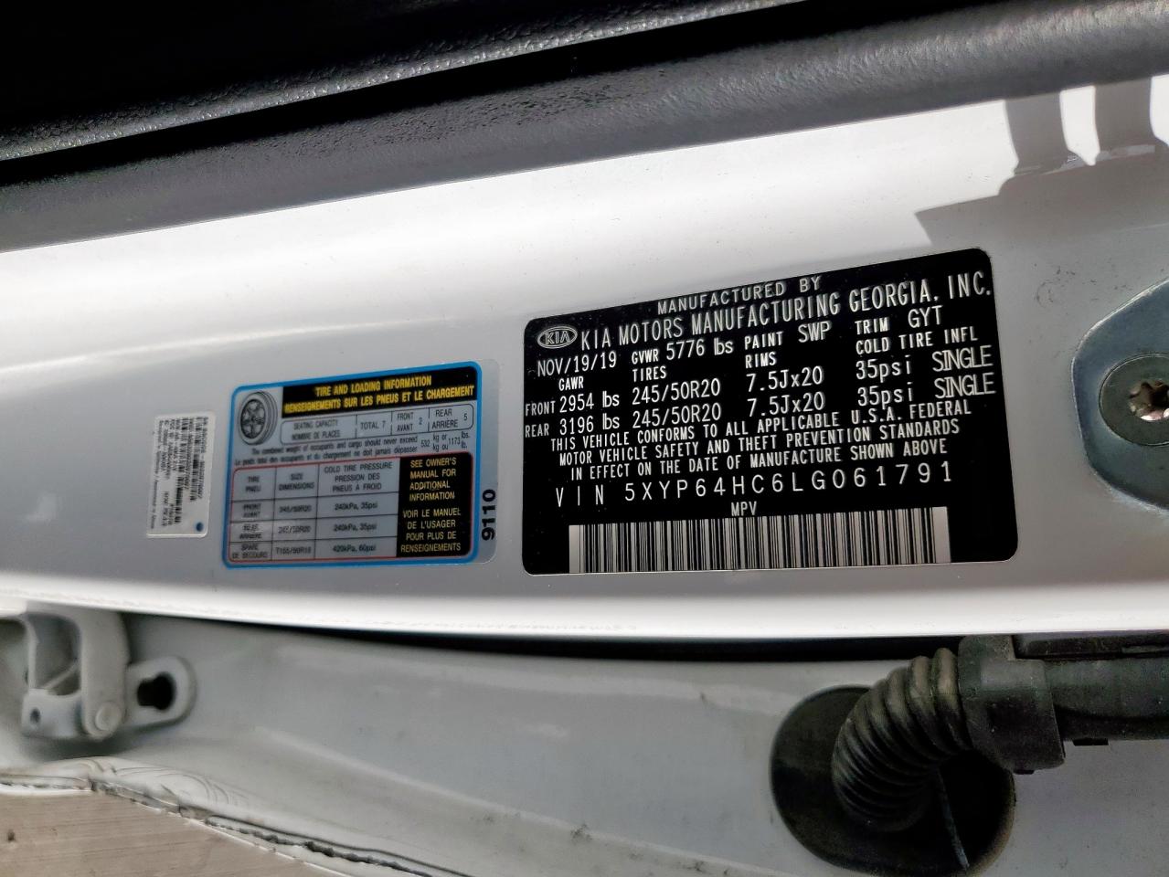 2020 Kia Telluride S VIN: 5XYP64HC6LG061791 Lot: 62967215