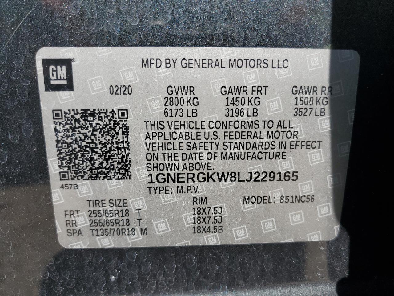 2020 Chevrolet Traverse Lt VIN: 1GNERGKW8LJ229165 Lot: 62962355