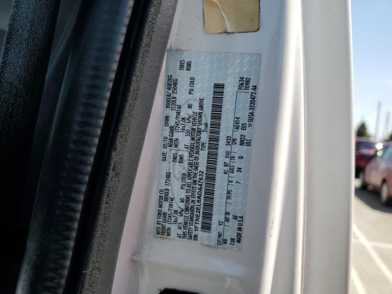 2010 Ford Econoline E250 Van VIN: 1FTNE2EL6ADA47632 Lot: 60139325