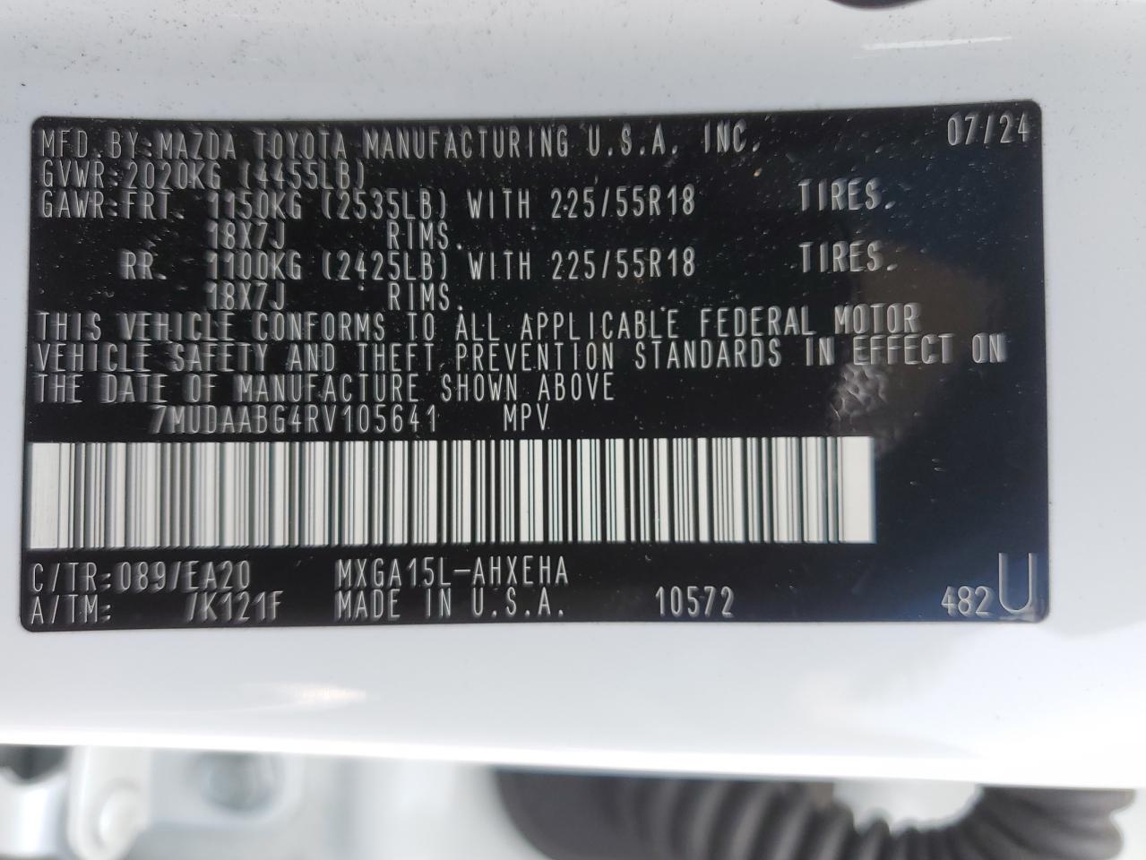 7MUDAABG4RV105641 TOYOTA COROLLA CR 2024