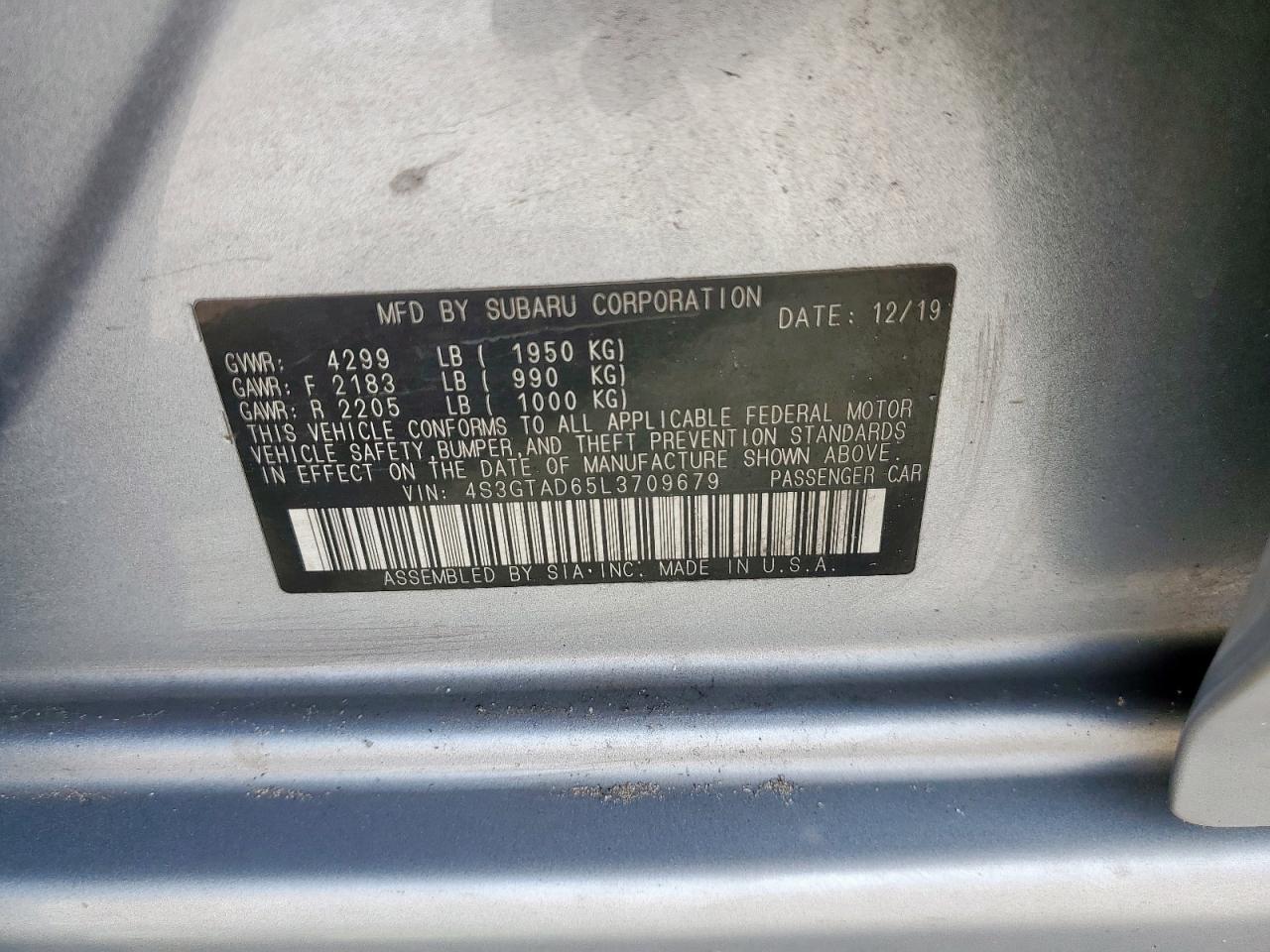 2020 Subaru Impreza Premium VIN: 4S3GTAD65L3709679 Lot: 61645765