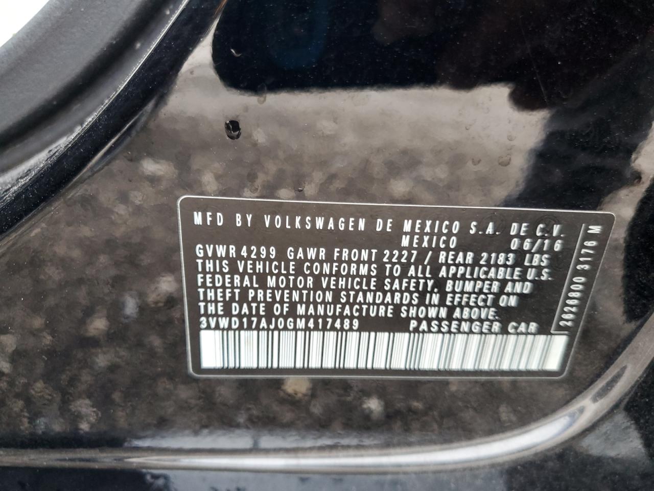 2016 Volkswagen Jetta Sport VIN: 3VWD17AJ0GM417489 Lot: 62548015