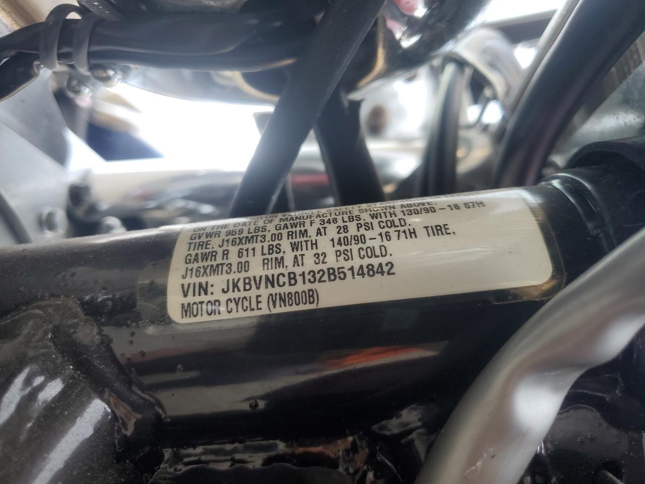 2002 Kawasaki Vn800 B VIN: JKBVNCB132B514842 Lot: 60702175