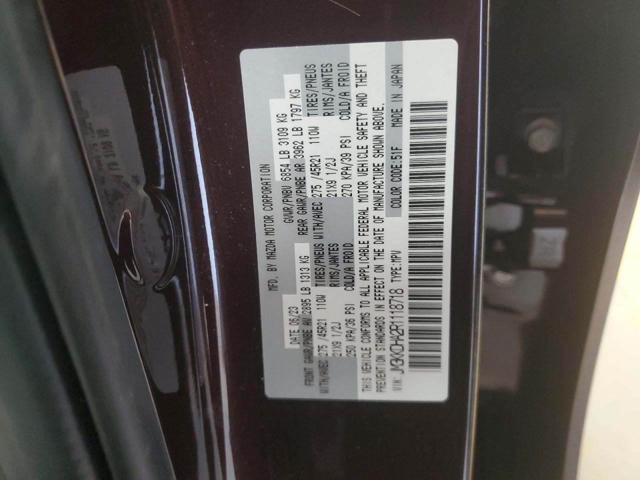 2024 Mazda Cx-90 Premium VIN: JM3KKDHA2R1118718 Lot: 60912745
