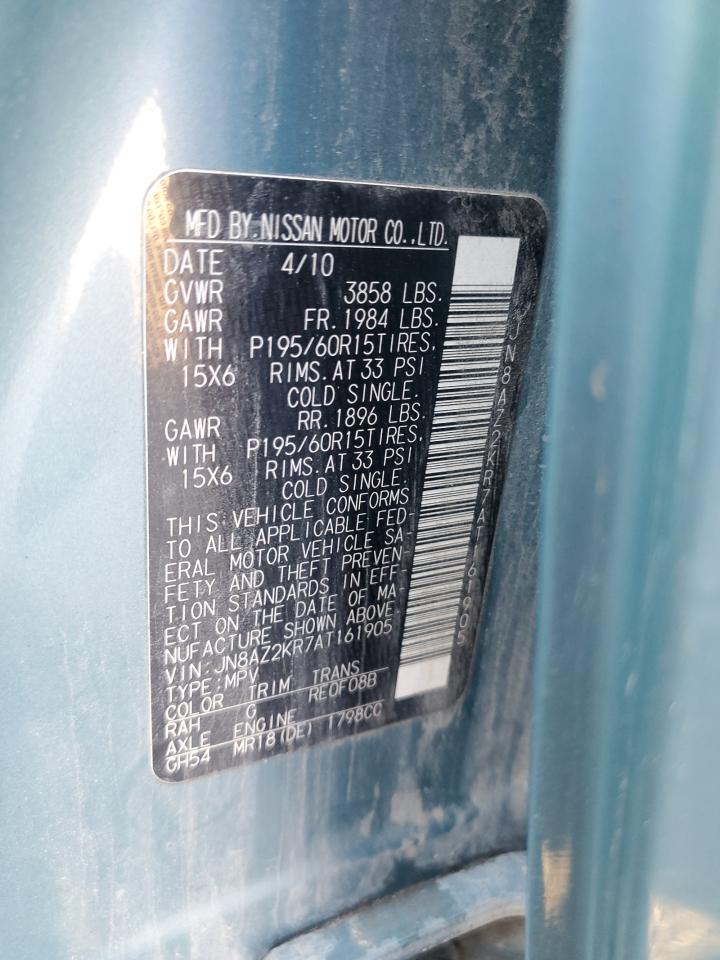 2010 Nissan Cube Base VIN: JN8AZ2KR7AT161905 Lot: 61560585
