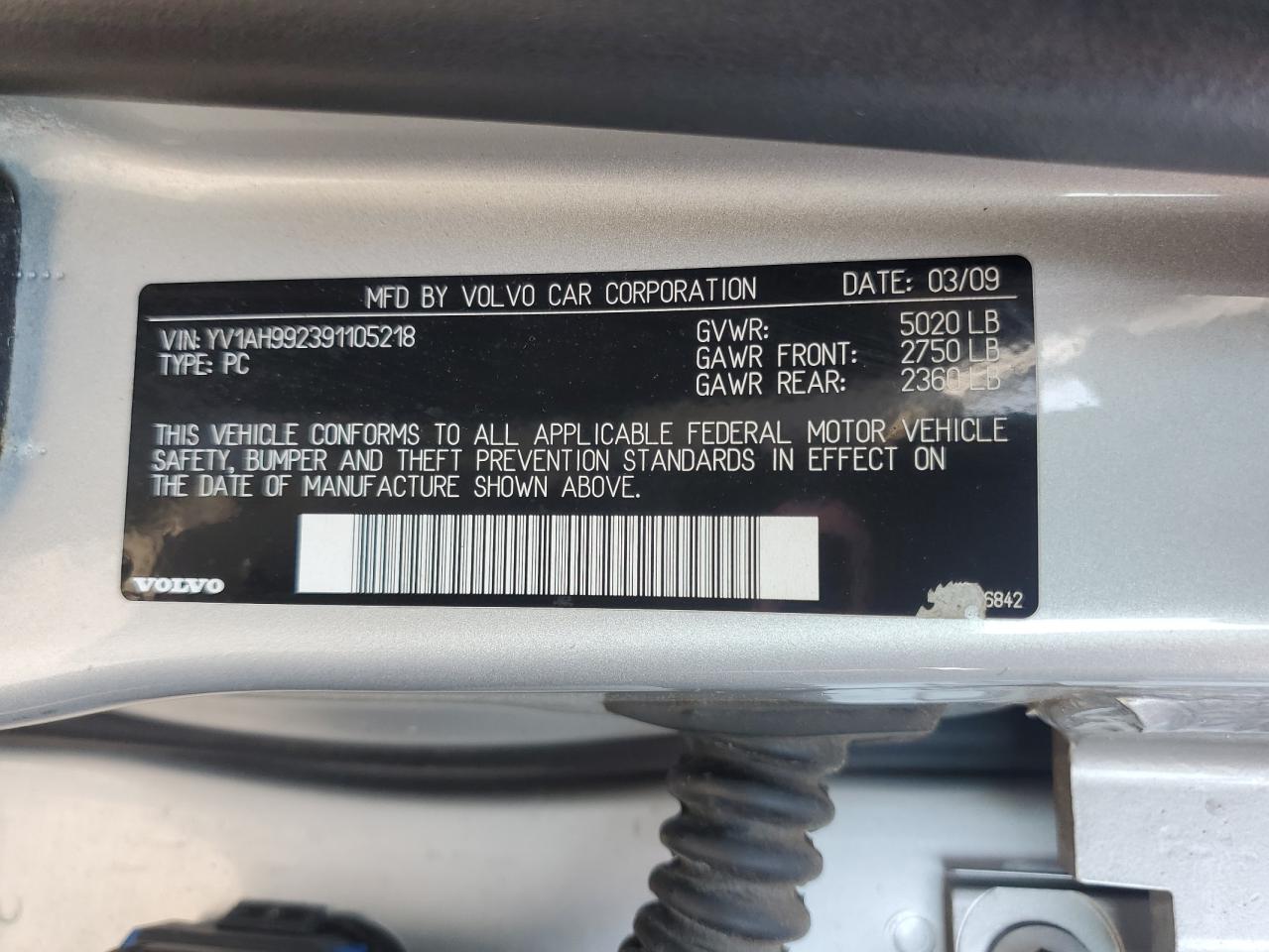 2009 Volvo S80 T6 VIN: YV1AH992391105218 Lot: 60260675
