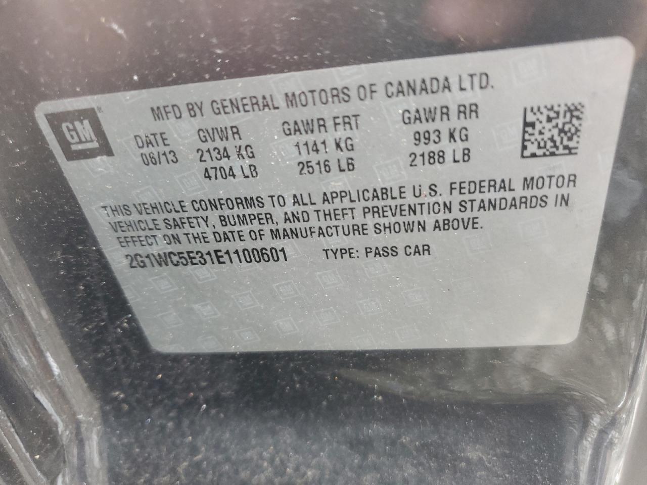 2014 Chevrolet Impala Limited Ltz VIN: 2G1WC5E31E1100601 Lot: 59885615