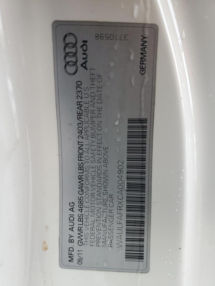 2012 Audi A5 Premium Plus VIN: WAULFAFRXCA004902 Lot: 62584605
