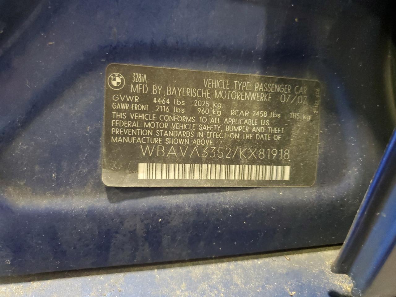 wbava33527kx81918 WBAVA33527KX81918 2007 BMW 328 I
